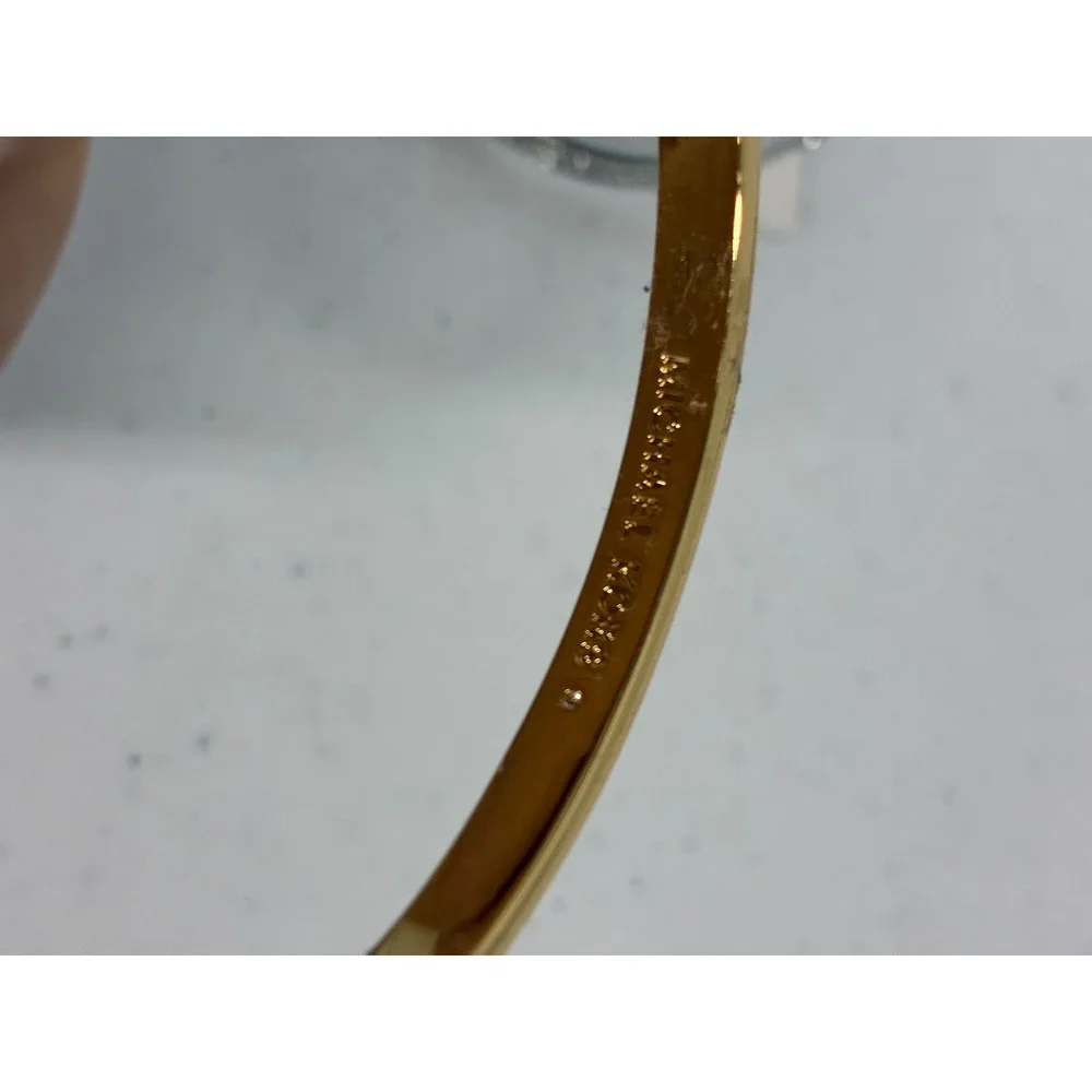 Michael Kors MK Logo Pave Crystal Bangle Bracelet Set Gold Silver Tone 2pc